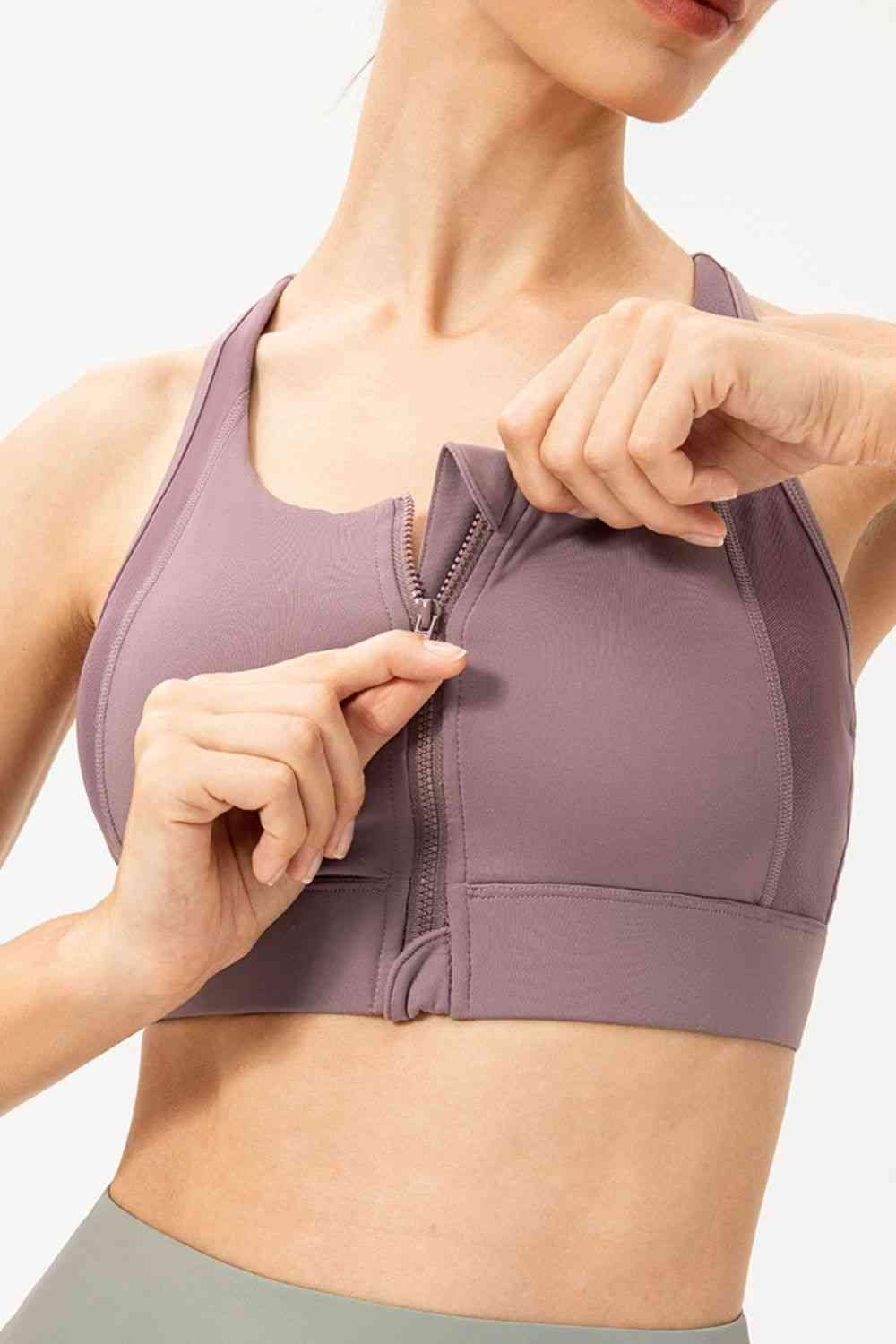 Zip-Up round Neck Sports Bra