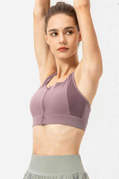 Zip-Up round Neck Sports Bra