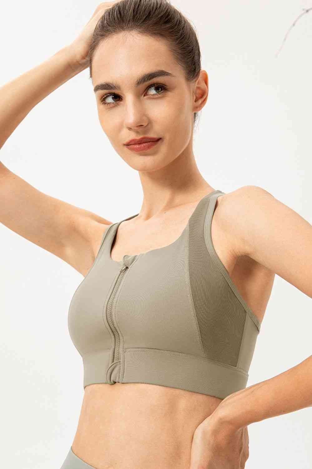 Zip-Up round Neck Sports Bra