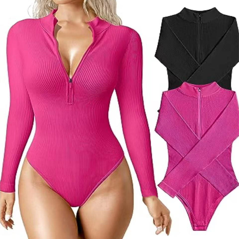 Fashion Long Sleeve Zipper Jumpsuit Seamless Slimming Shapewear for Women Romper