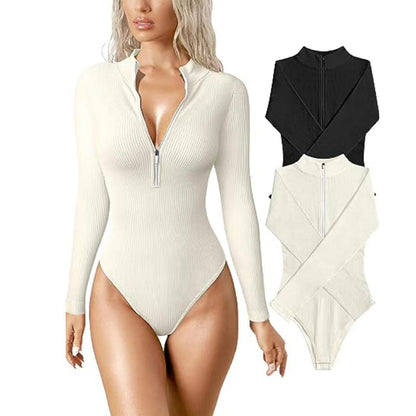 Fashion Long Sleeve Zipper Jumpsuit Seamless Slimming Shapewear for Women Romper