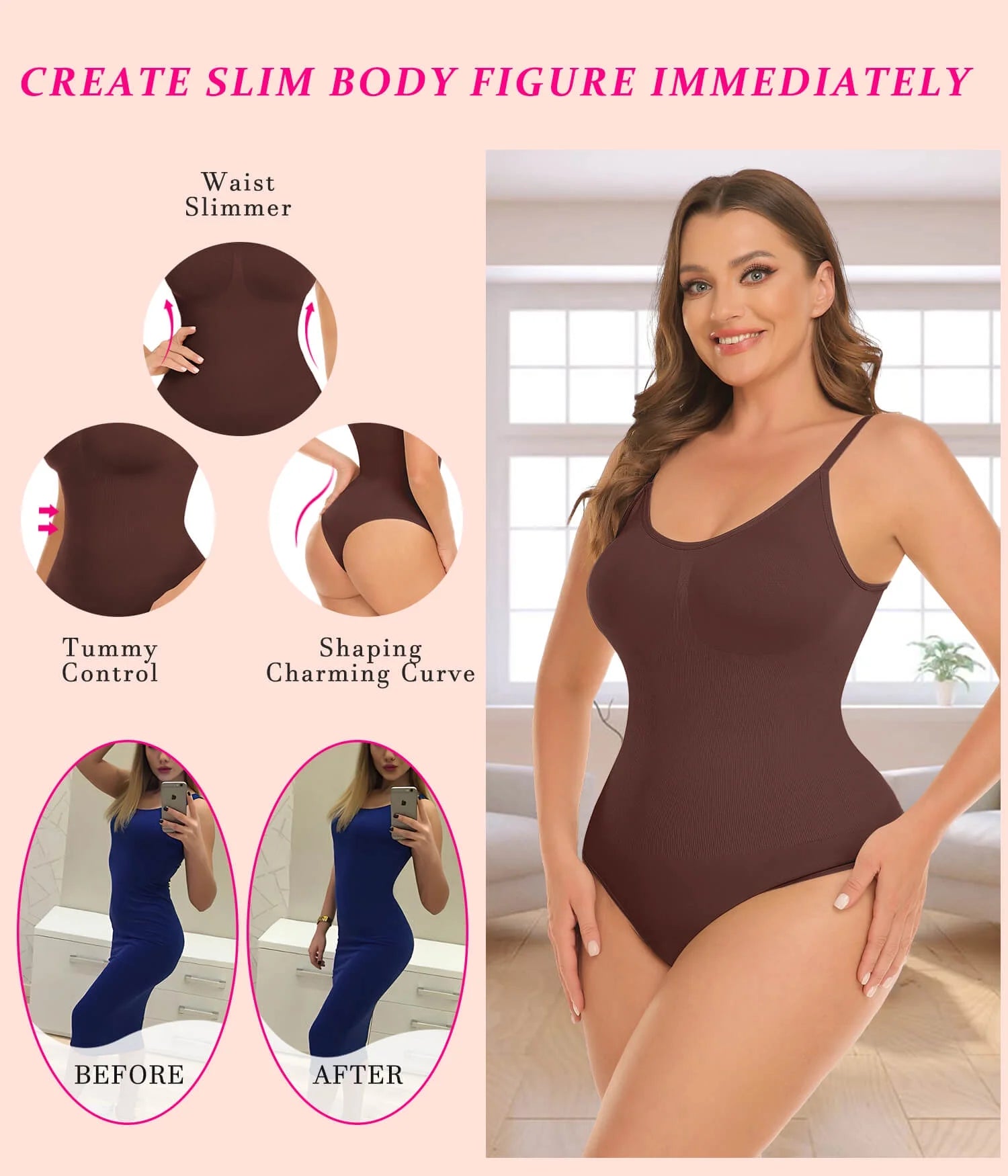 Shapewear Tummy Control Bodysuits Women Clothing Seamless Body Shaper V Neck Jumpsuits Top